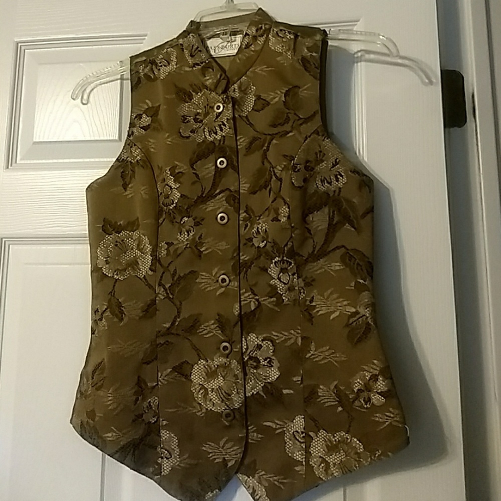 Bronze/black brocade button up vest sz small